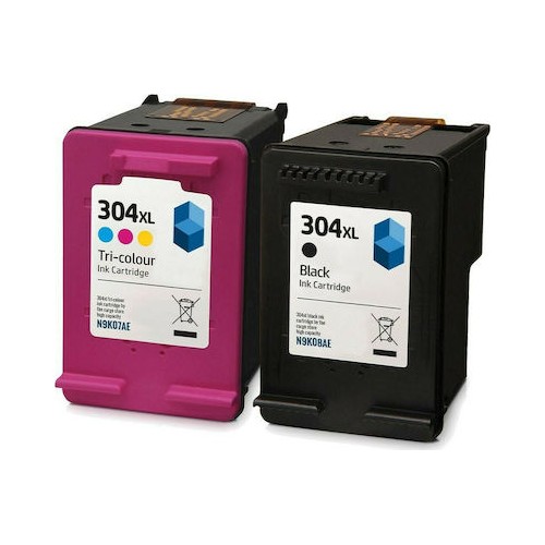 HP 304XL-Πακέτο *2* τεμαχίων συμβατών μελανιών με hp 304xl black 20ml & 304xl colour 18ml.